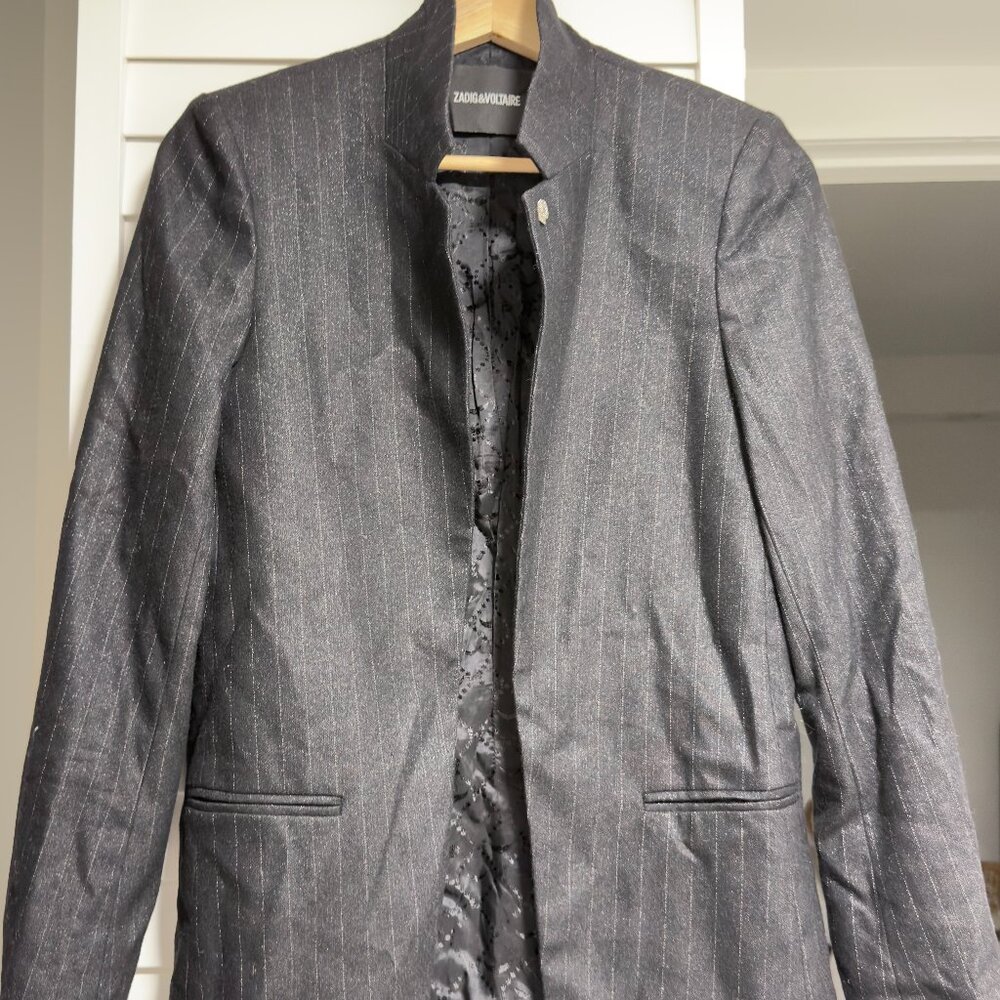 Zadig & Voltaire Deluxe Pinstripe blazer Jacket – Black/White, Mandarin Collar